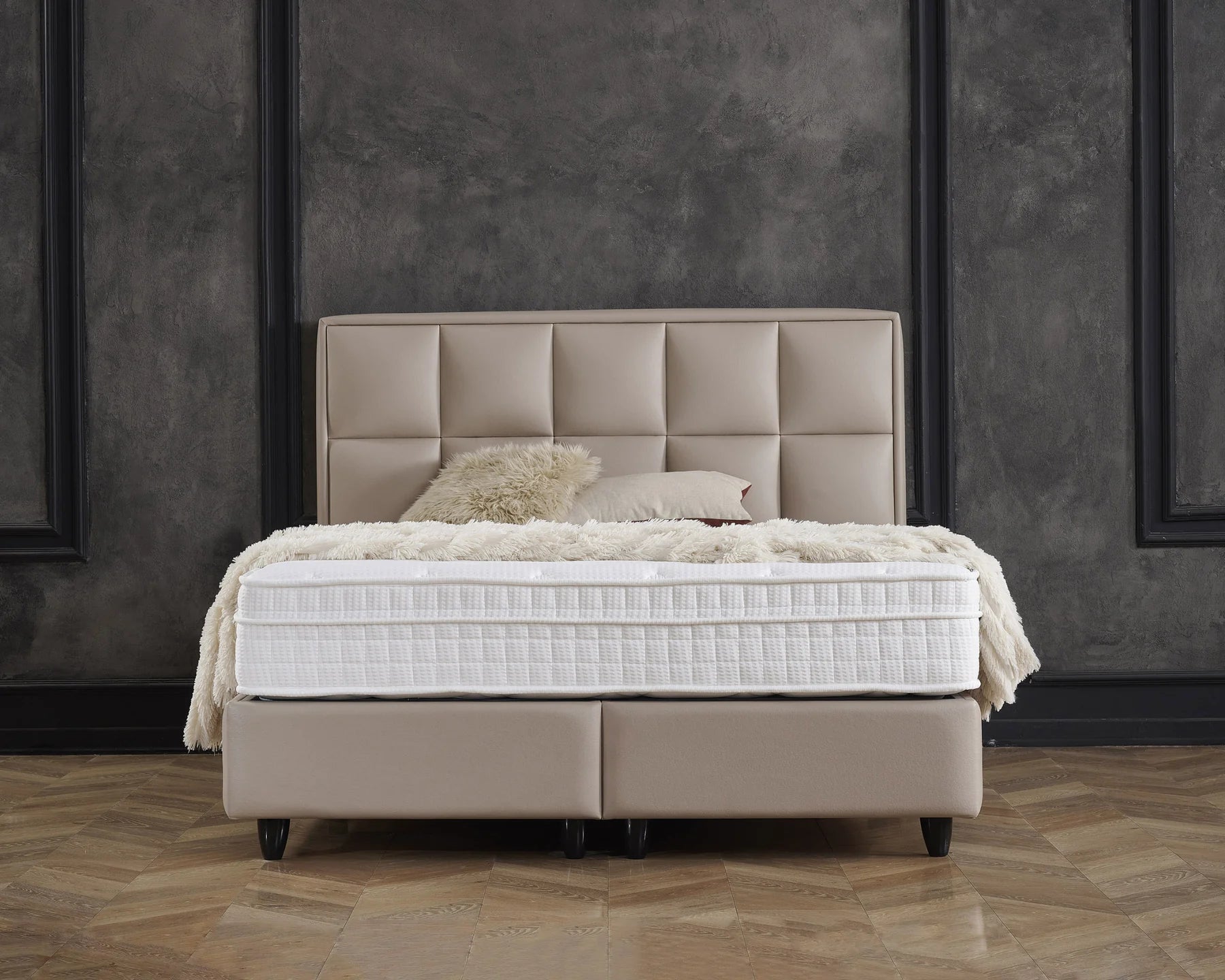 Boxspring met opbergruimte - Cosmo (Miami) Beige - Complete set - Luxe 7-zone matras 500 pockets/m² met ingebouwde topper