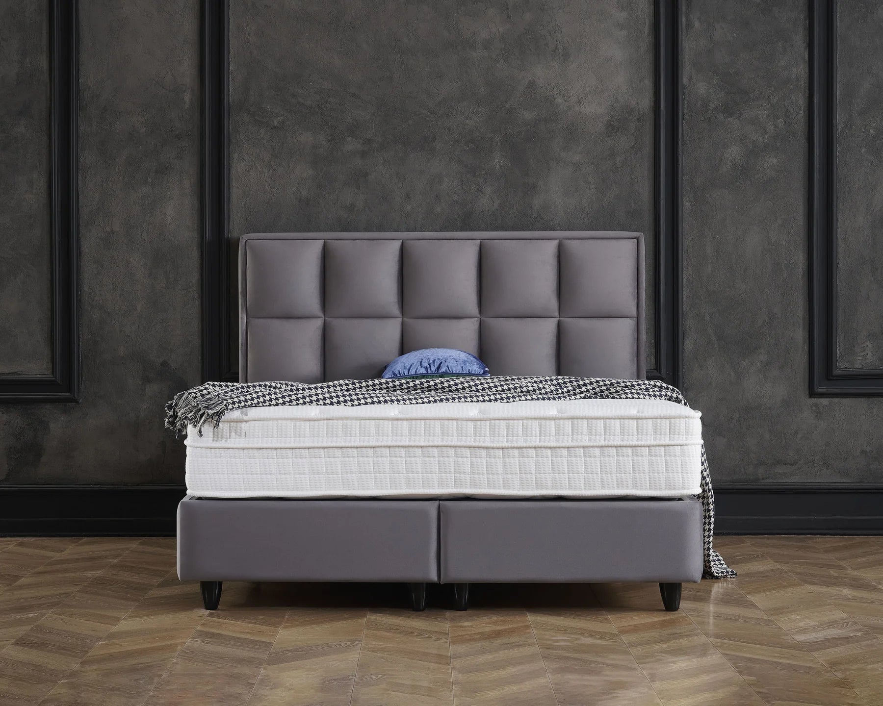 Boxspring met opbergruimte - Cosmo (Miami) Antraciet - Complete set - Luxe 7-zone matras 500 pockets/m² met ingebouwde topper