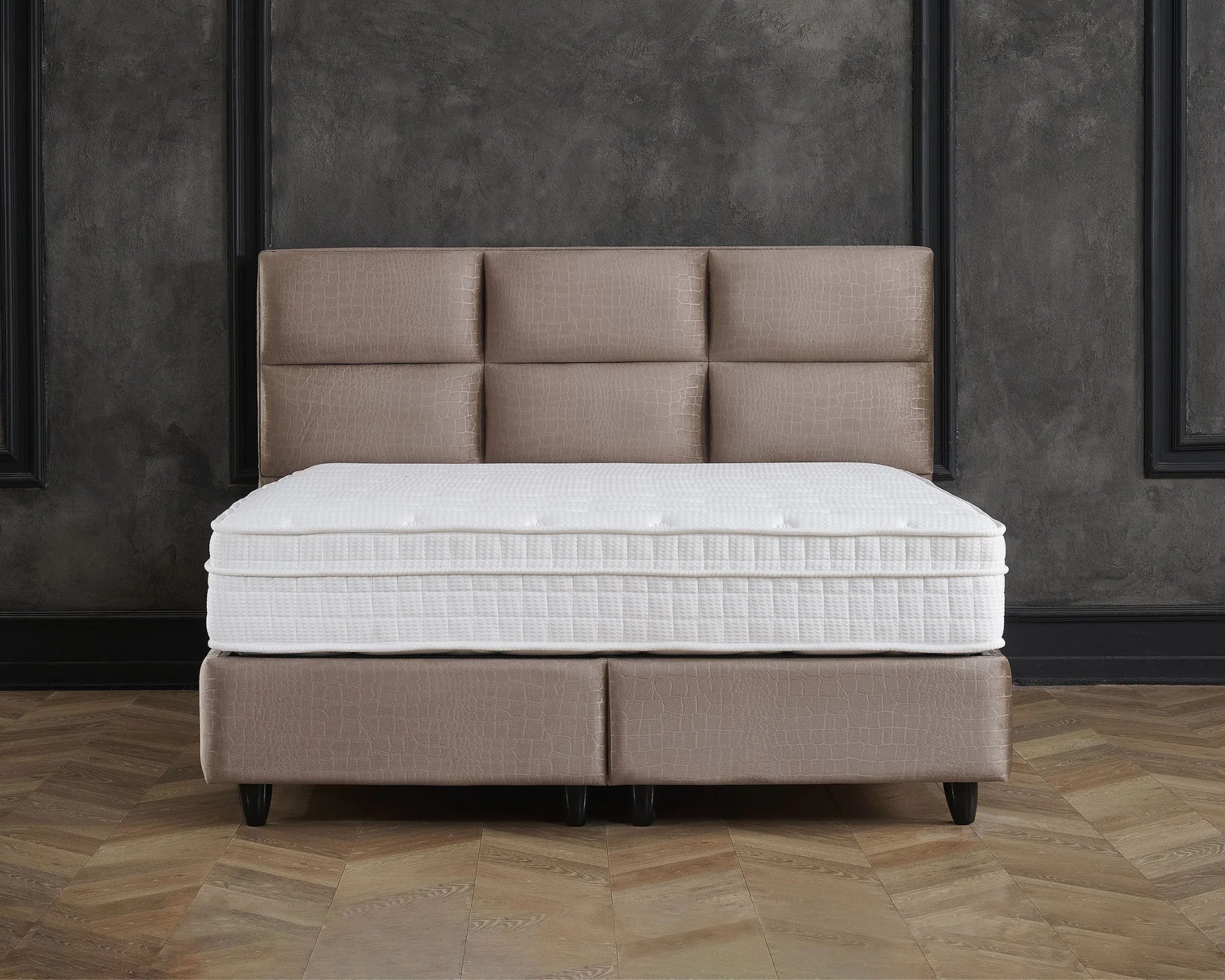 Boxspring met opbergruimte - Snakeskin Taupe - Complete set - Luxe 7-zone matras 500 pockets/m² met ingebouwde topper