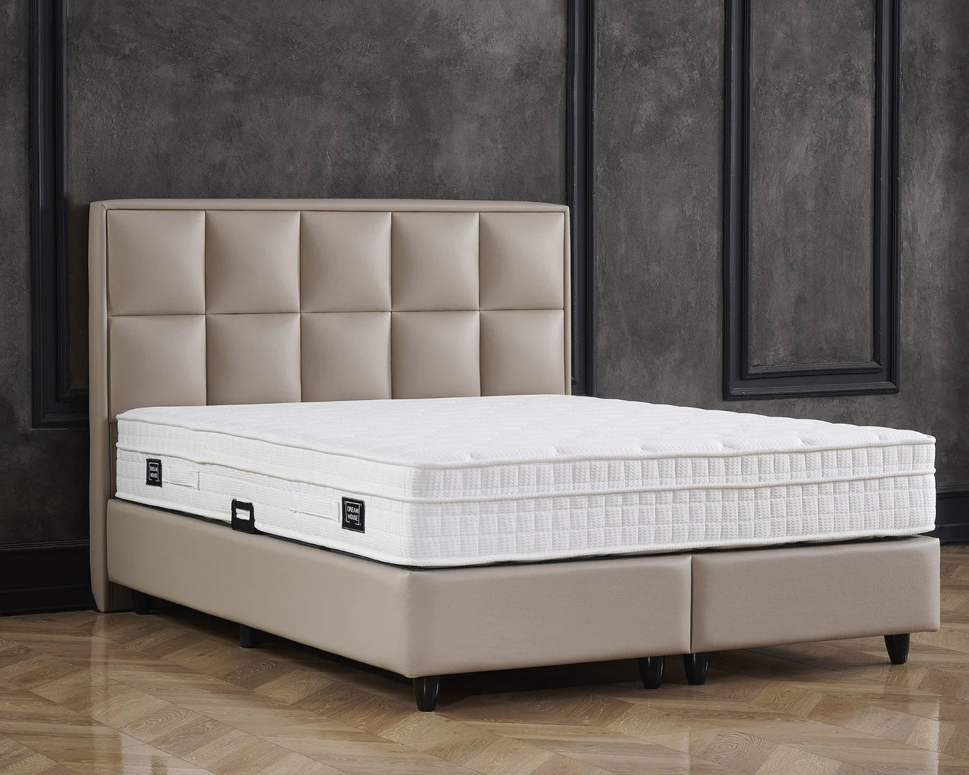 Boxspring met opbergruimte - Cosmo (Miami) Beige - Complete set - Luxe 7-zone matras 500 pockets/m² met ingebouwde topper