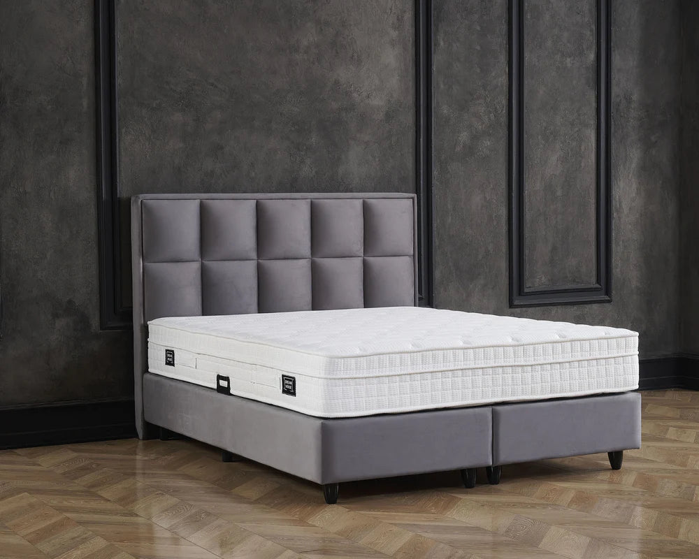 Boxspring met opbergruimte - Cosmo (Miami) Antraciet - Complete set - Luxe 7-zone matras 500 pockets/m² met ingebouwde topper