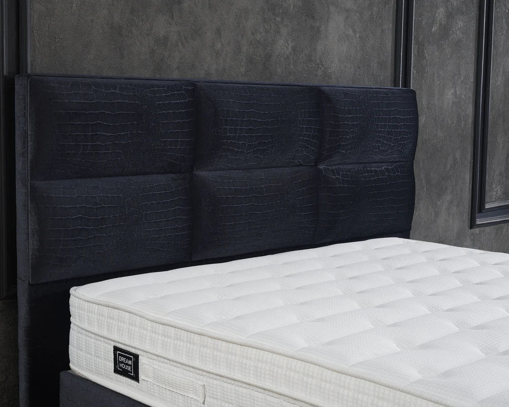 Boxspring met opbergruimte - Snakeskin Zwart - Complete set - Luxe 7-zone matras 500 pockets/m² met ingebouwde topper