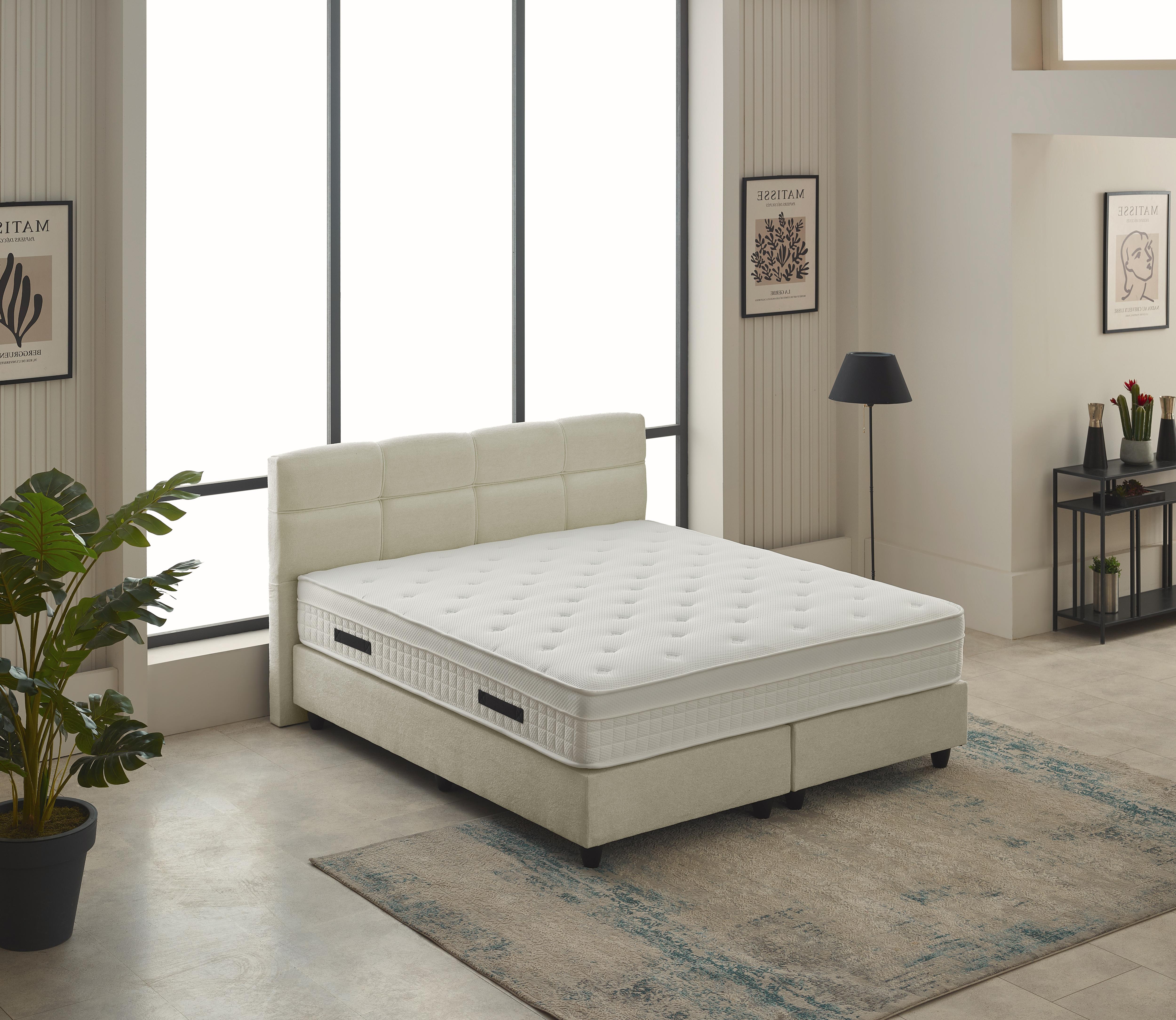 Boxspring - LaVida Teddy (Bouclé) Beige - Complete set - Luxe 5-zone matras 500 pockets/m² met ingebouwde topper