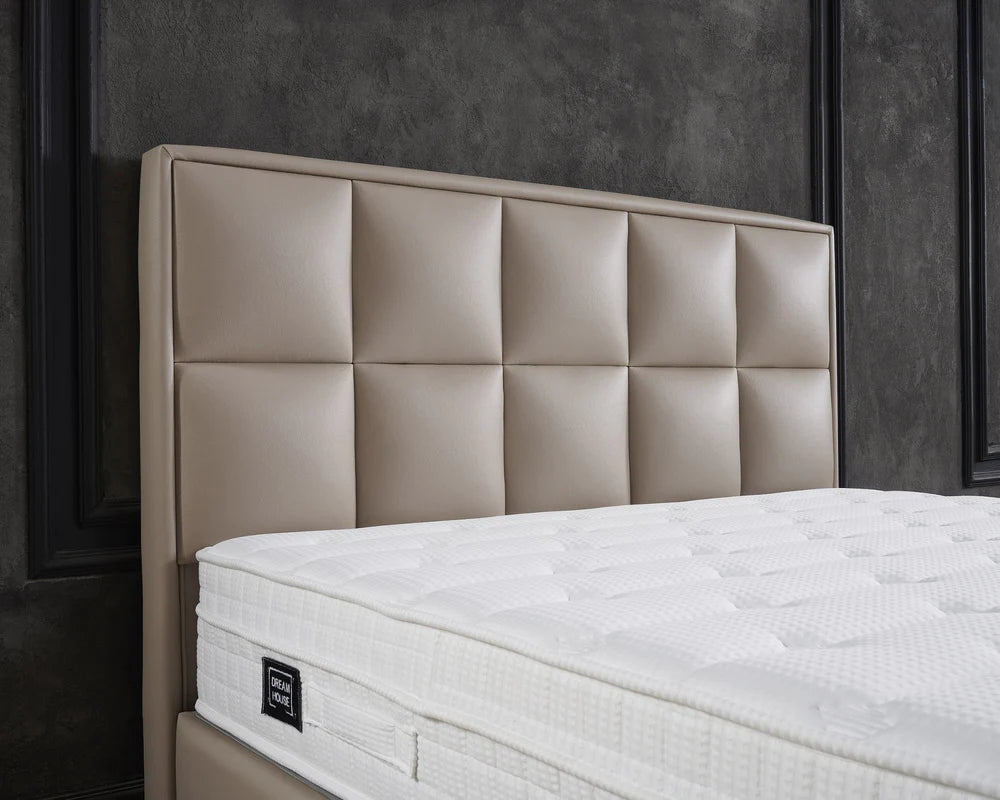 Boxspring met opbergruimte - Cosmo (Miami) Beige - Complete set - Luxe 7-zone matras 500 pockets/m² met ingebouwde topper