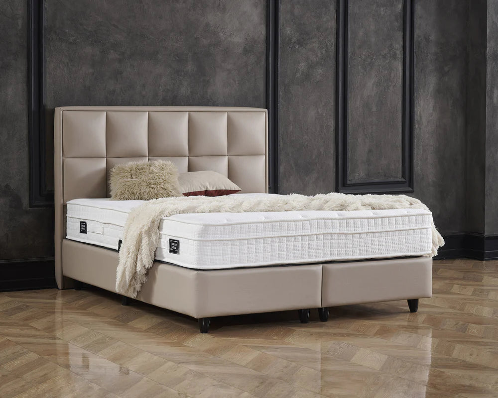 Boxspring met opbergruimte - Cosmo (Miami) Beige - Complete set - Luxe 7-zone matras 500 pockets/m² met ingebouwde topper