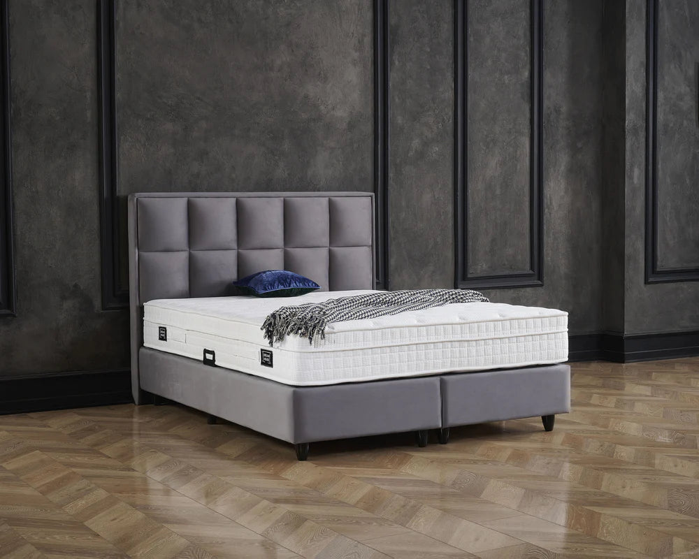 Boxspring met opbergruimte - Cosmo (Miami) Antraciet - Complete set - Luxe 7-zone matras 500 pockets/m² met ingebouwde topper