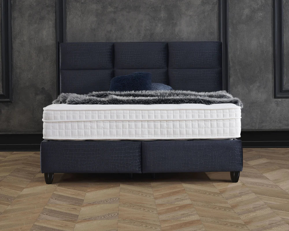 Boxspring met opbergruimte - Snakeskin Zwart - Complete set - Luxe 7-zone matras 500 pockets/m² met ingebouwde topper