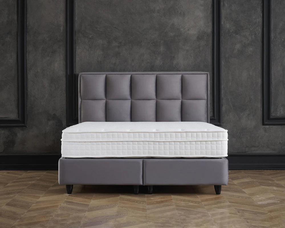 Boxspring met opbergruimte - Cosmo (Miami) Antraciet - Complete set - Luxe 7-zone matras 500 pockets/m² met ingebouwde topper