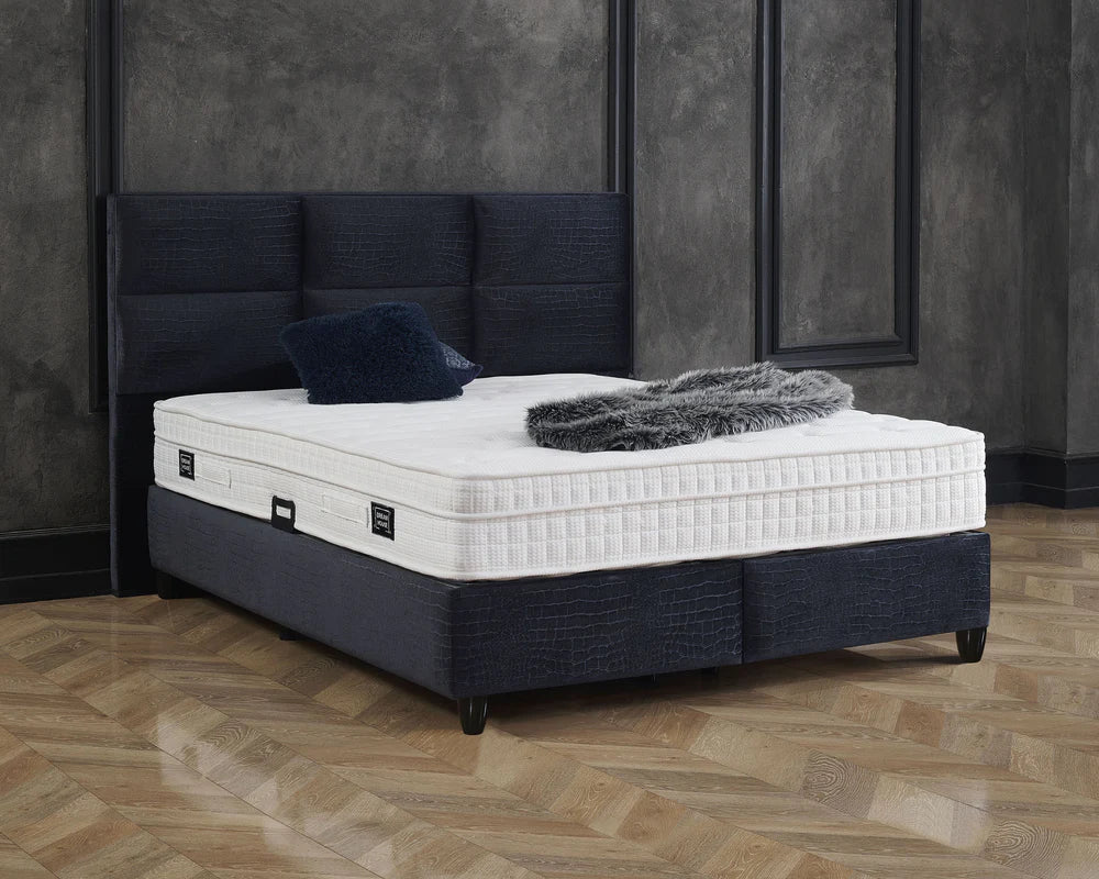 Boxspring met opbergruimte - Snakeskin Zwart - Complete set - Luxe 7-zone matras 500 pockets/m² met ingebouwde topper