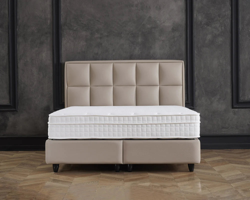 Boxspring met opbergruimte - Cosmo (Miami) Beige - Complete set - Luxe 7-zone matras 500 pockets/m² met ingebouwde topper