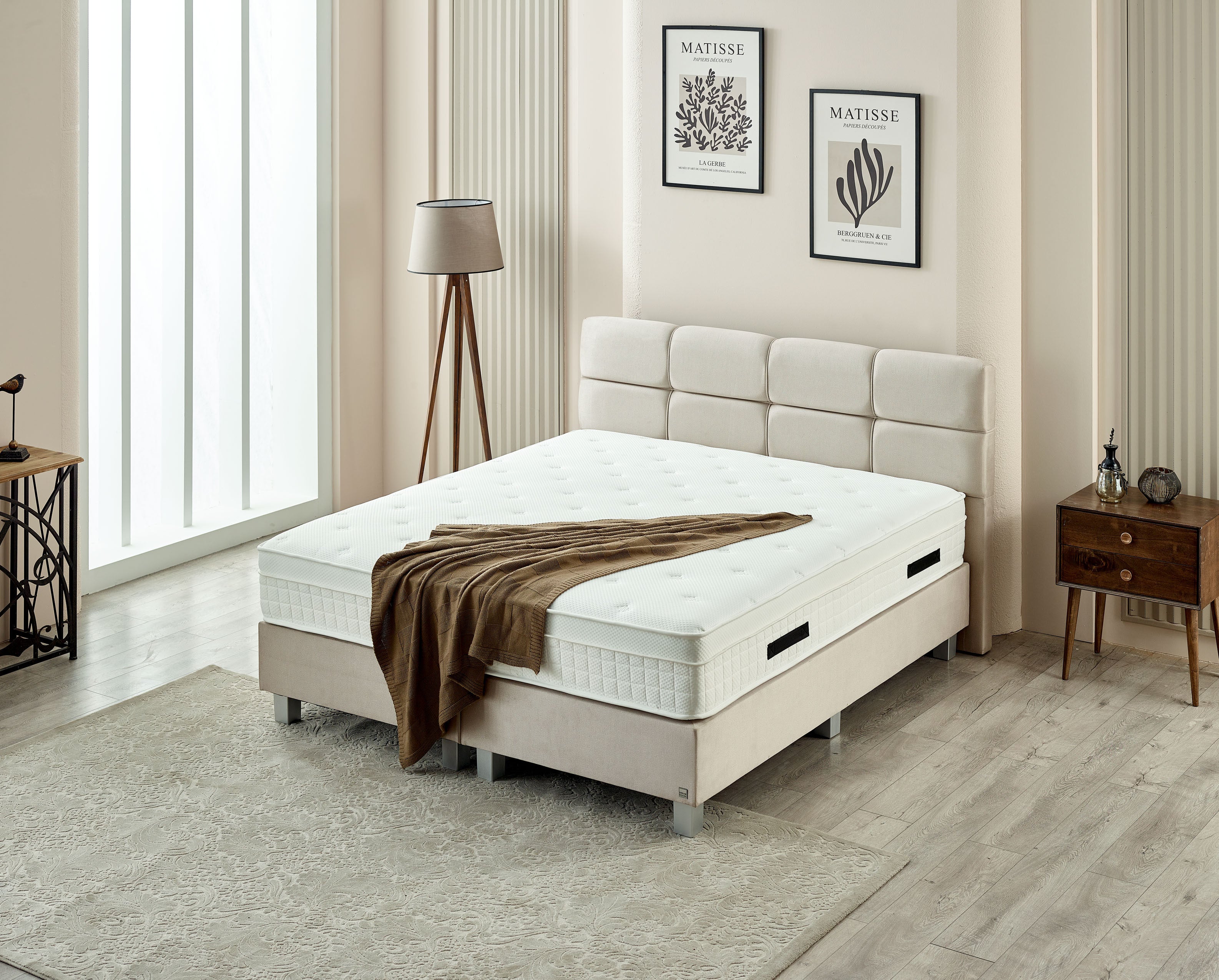 Boxspring - LaVida Beige - Complete set - Luxe 5-zone matras 500 pockets/m² met ingebouwde topper